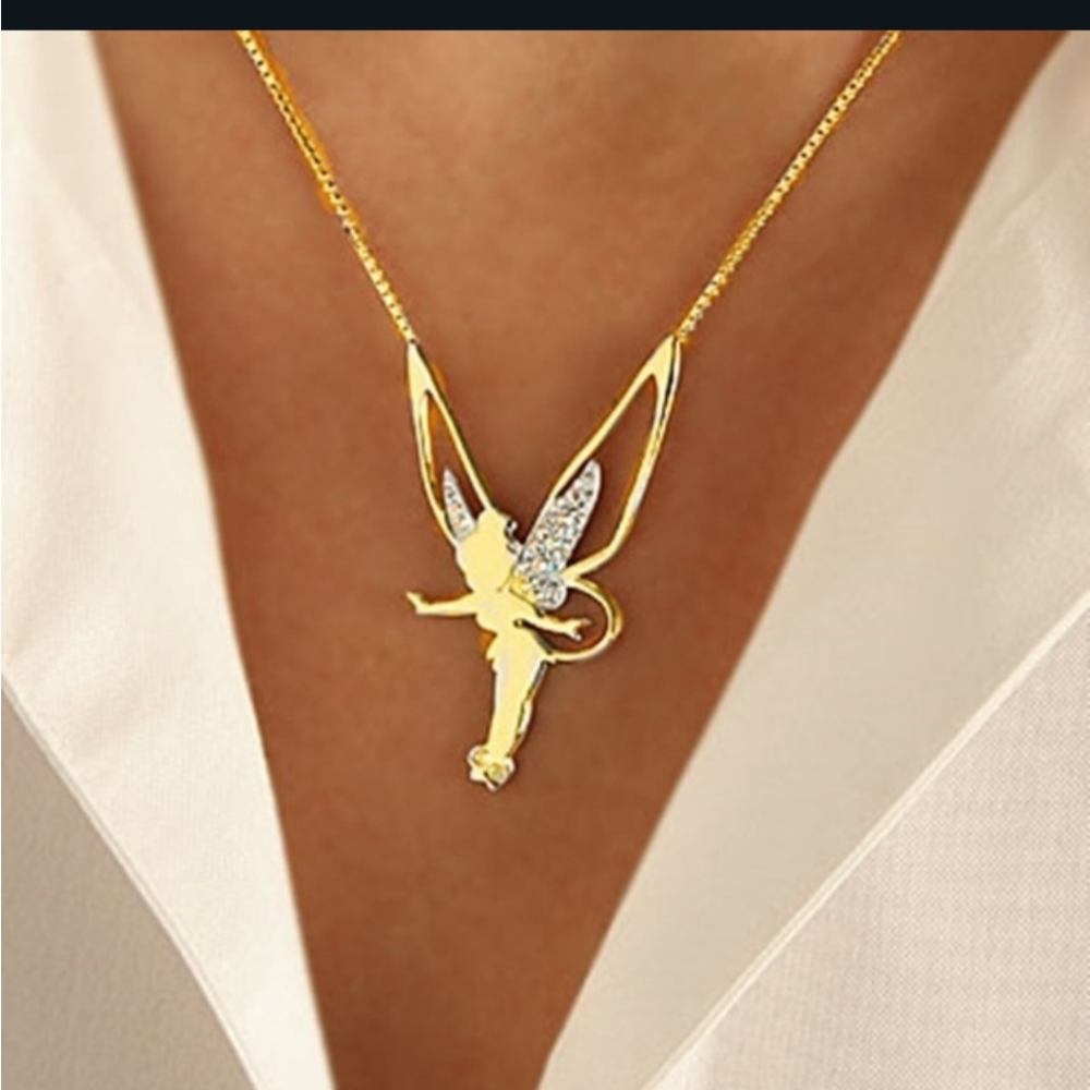Brand New Tinkerbell Necklace zircon Diamonds 18in Chain